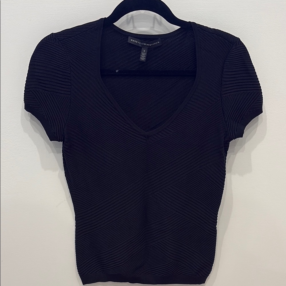 WHBM Black V-Neck Ribbed Women's Top